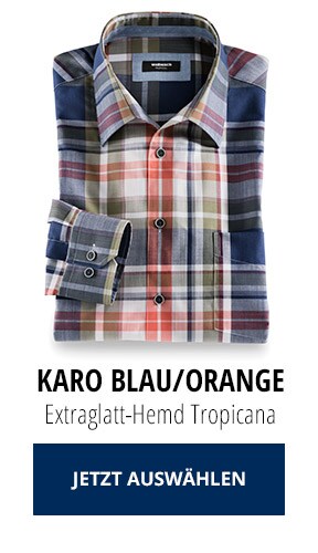 Extraglatt-Hemd Tropicana - Karo Blau/Orange | Walbusch