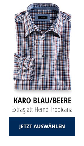 Extraglatt-Hemd Tropicana - Karo Blau/Beere | Walbusch