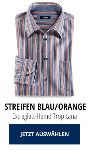 Extraglatt-Hemd Tropicana - Streifen Blau/Orange | Walbusch
